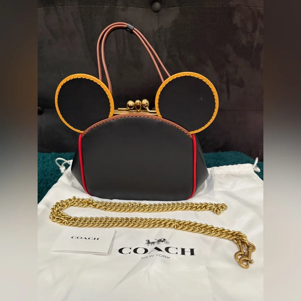 COACH Disney Mickey Mouse x Keith Haring Kisslock Satchel Black - Picture 2 of 11
